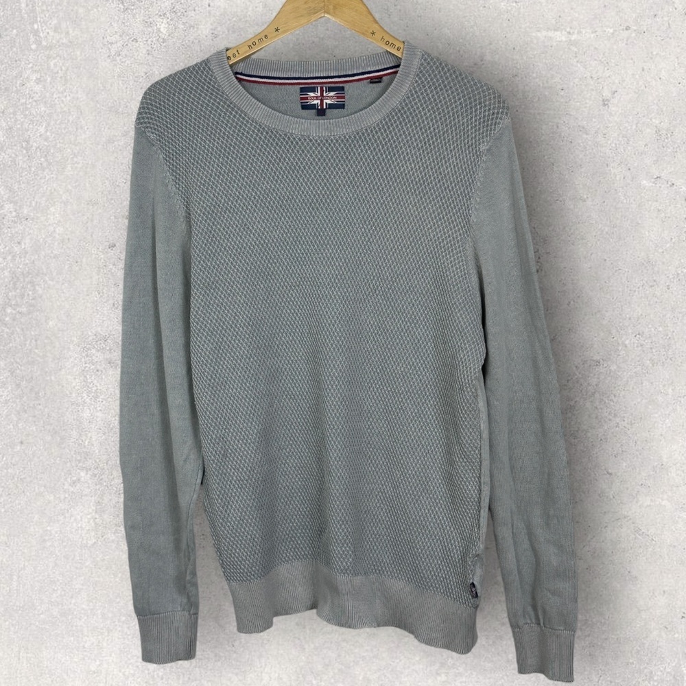 Soul of London Grey Cable Knit Crew Neck Pullover Sweater Size XL Waffle Mens